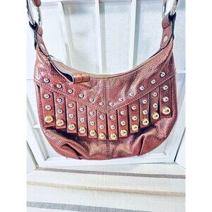 B Makowski Leather Handbag Studded, Fringe Crossbody